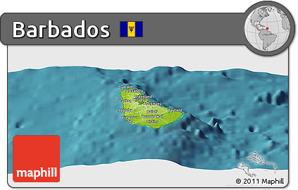 Physical Panoramic Map of Barbados, single color outside, satellite sea