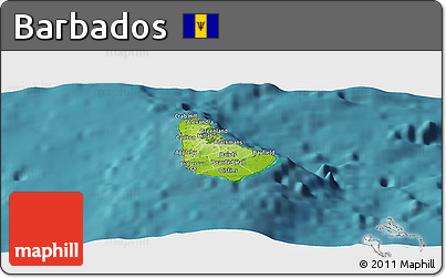 Physical Panoramic Map of Barbados, single color outside, satellite sea