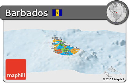 Political Panoramic Map of Barbados, lighten