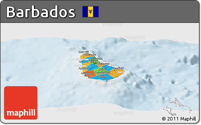 Political Panoramic Map of Barbados, lighten