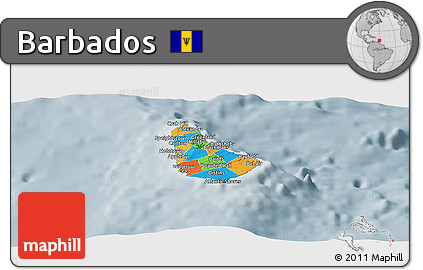 Political Panoramic Map of Barbados, semi-desaturated