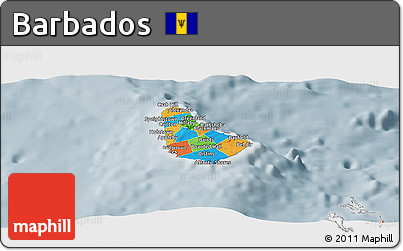 Political Panoramic Map of Barbados, semi-desaturated