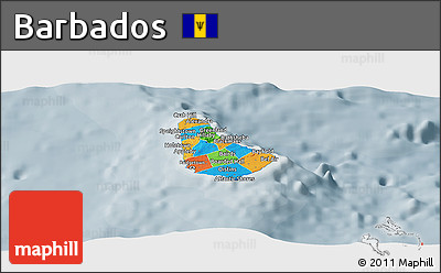 Political Panoramic Map of Barbados, semi-desaturated