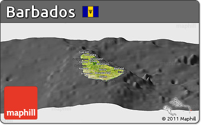 Satellite Panoramic Map of Barbados, darken, desaturated
