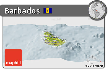 Satellite Panoramic Map of Barbados, lighten