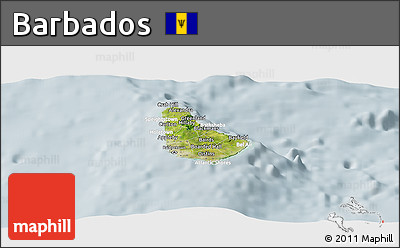 Satellite Panoramic Map of Barbados, lighten