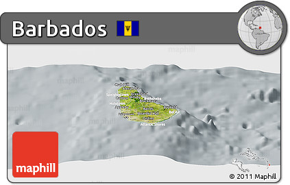 Satellite Panoramic Map of Barbados, lighten, semi-desaturated
