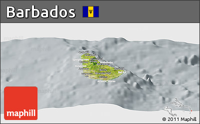 Satellite Panoramic Map of Barbados, lighten, semi-desaturated