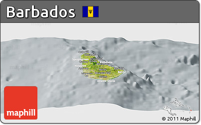 Satellite Panoramic Map of Barbados, lighten, semi-desaturated