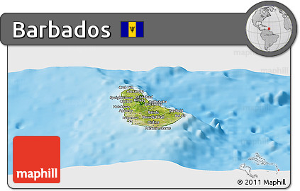 Satellite Panoramic Map of Barbados, physical outside