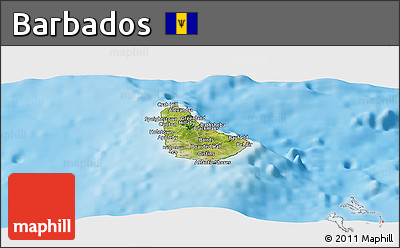 Satellite Panoramic Map of Barbados, physical outside