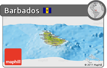 Satellite Panoramic Map of Barbados, political outside