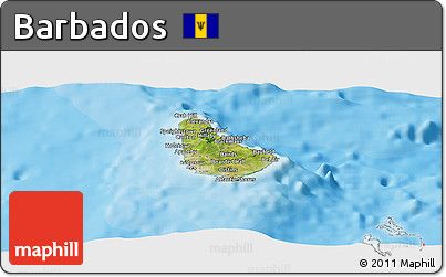 Satellite Panoramic Map of Barbados, political outside