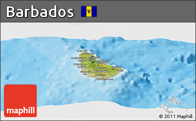 Satellite Panoramic Map of Barbados, political outside