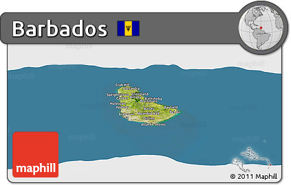 Satellite Panoramic Map of Barbados, semi-desaturated, land only