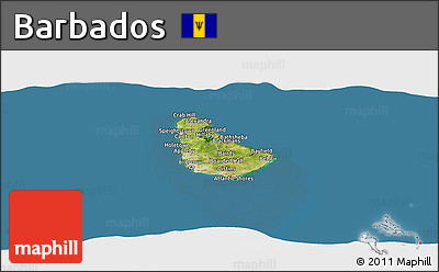 Satellite Panoramic Map of Barbados, semi-desaturated, land only