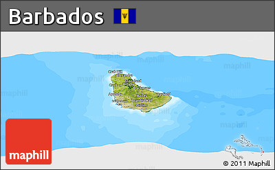 Satellite Panoramic Map of Barbados, single color outside, bathymetry sea