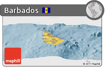 Savanna Style Panoramic Map of Barbados, single color outside