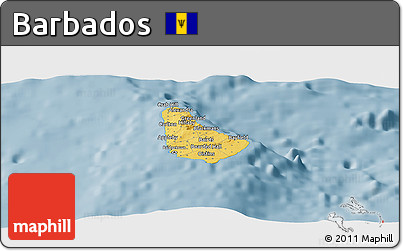 Savanna Style Panoramic Map of Barbados, single color outside