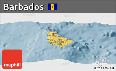 Savanna Style Panoramic Map of Barbados, single color outside