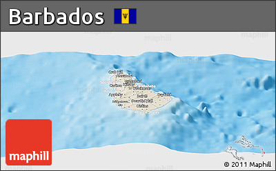 Shaded Relief Panoramic Map of Barbados, lighten, land only