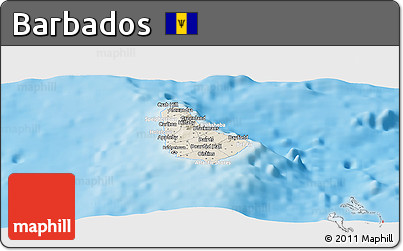 Shaded Relief Panoramic Map of Barbados, lighten, land only