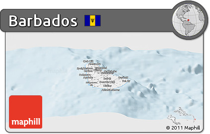 Silver Style Panoramic Map of Barbados