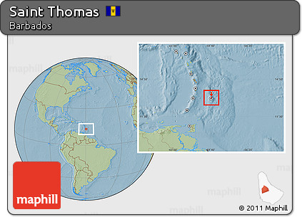 Savanna Style Location Map of Saint Thomas, highlighted country, hill shading