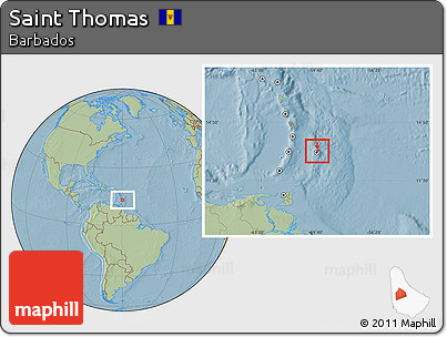 Savanna Style Location Map of Saint Thomas, highlighted country, hill shading