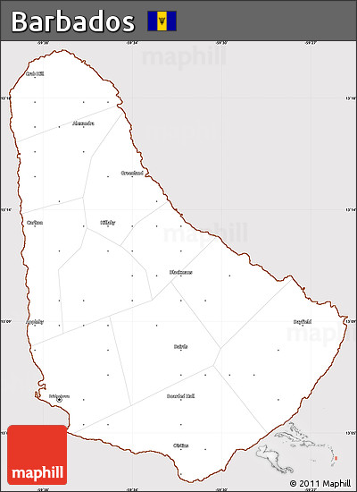Classic Style Simple Map of Barbados, cropped outside