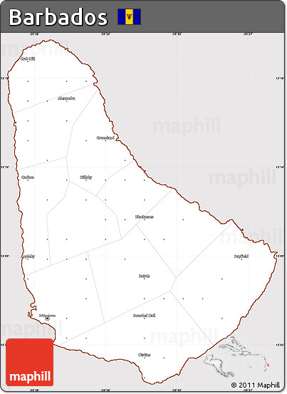 Classic Style Simple Map of Barbados, cropped outside