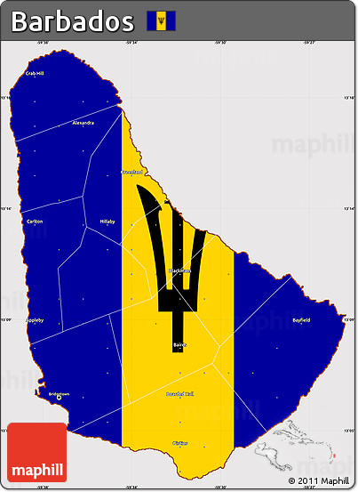 Flag Simple Map of Barbados