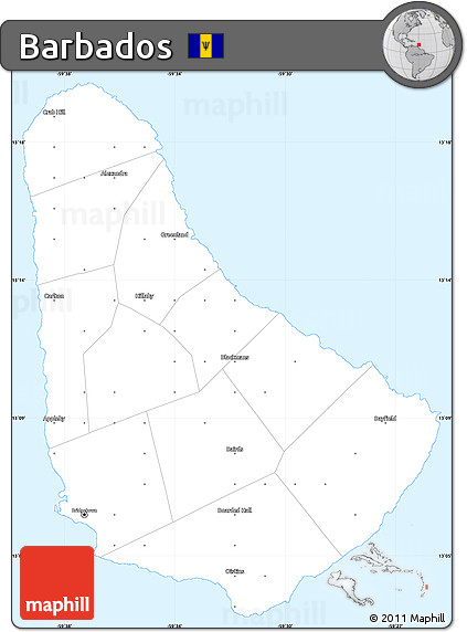 Gray Simple Map of Barbados, single color outside