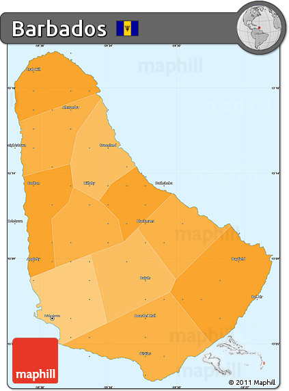 Political Shades Simple Map of Barbados, single color outside, borders and labels