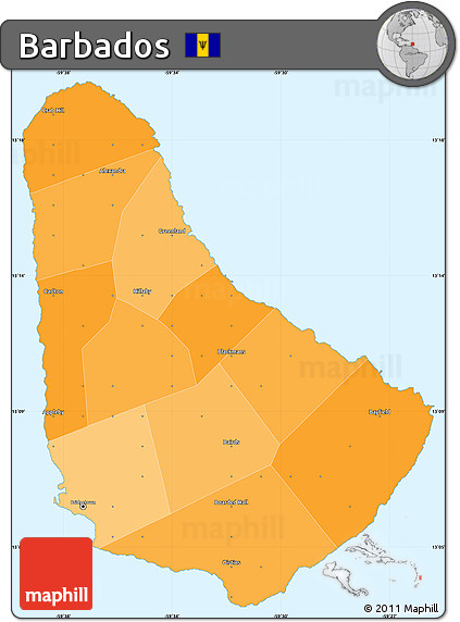 Political Shades Simple Map of Barbados, single color outside