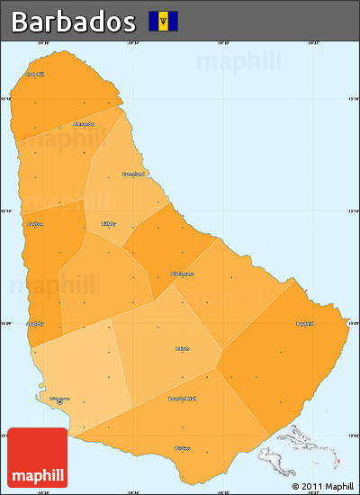 Political Shades Simple Map of Barbados, single color outside