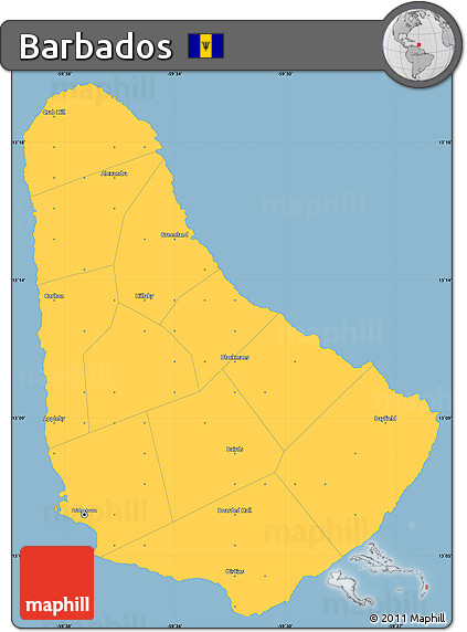 Savanna Style Simple Map of Barbados, single color outside
