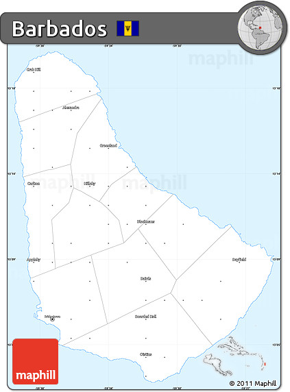 Silver Style Simple Map of Barbados, single color outside