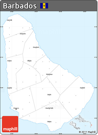 Silver Style Simple Map of Barbados, single color outside