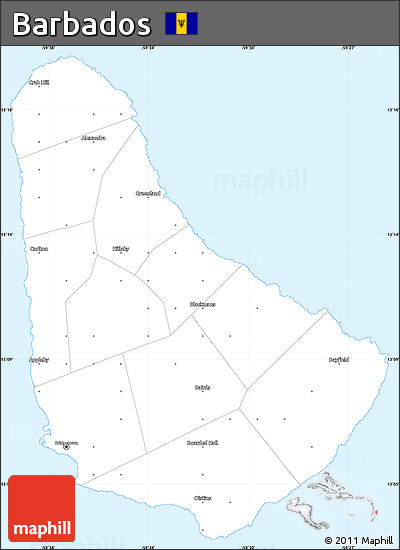 Silver Style Simple Map of Barbados, single color outside