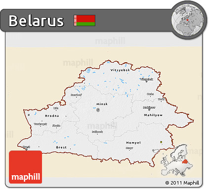 Classic Style 3D Map of Belarus, single color outside