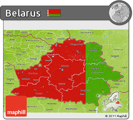 Flag 3D Map of Belarus, physical outside, flag aligned to the middle