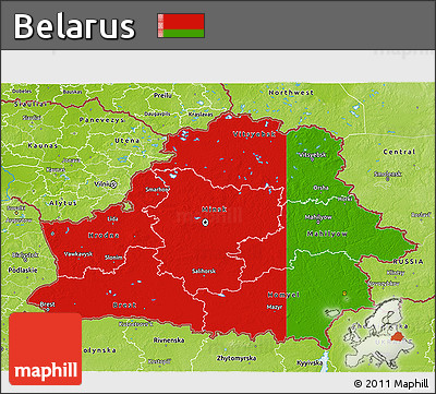 Flag 3D Map of Belarus, physical outside, flag aligned to the middle