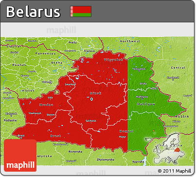Flag 3D Map of Belarus, physical outside, flag aligned to the middle