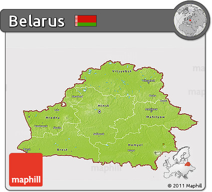 Physical 3D Map of Belarus, cropped outside