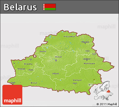 Physical 3D Map of Belarus, cropped outside