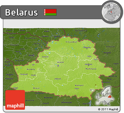 Physical 3D Map of Belarus, darken