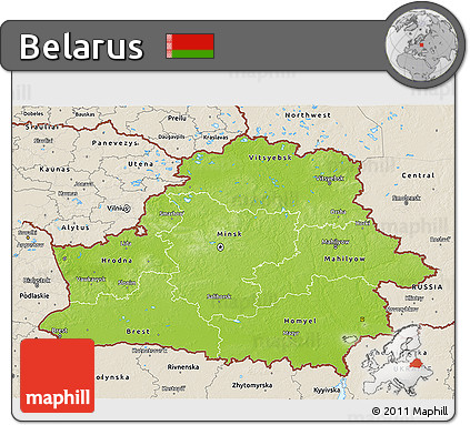 Physical 3D Map of Belarus, shaded relief outside