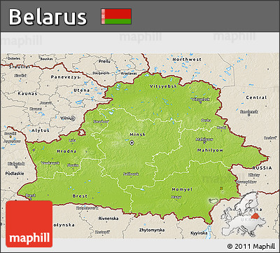 Physical 3D Map of Belarus, shaded relief outside