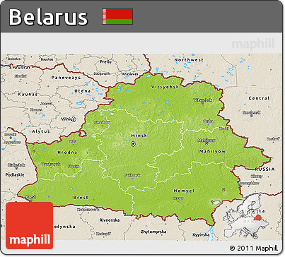 Physical 3D Map of Belarus, shaded relief outside